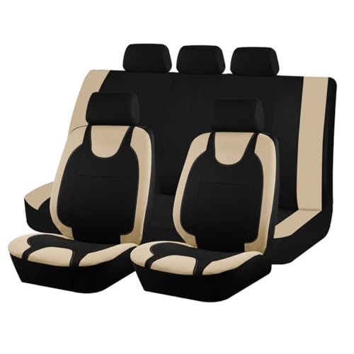 9PCS Car Seat Covers Full Set, Polyester Washable Vehicle 5-Seats Protectors with Headrest Cover, Comfortable Automobile Seat Interior Protection, Universal for Sedan Truck SUV (Beige) - color: Beige