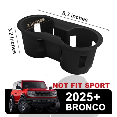 Muslogy Center Console Cup Holder Inserts Compatible with 2021-2026 Ford Bronco Accessories Middle Console Armrest Front Drink Stopper Non-Slip Silicone Rubber Organizer Drink Cup Holder Organizer - size: 25 Bronco Cup Holder