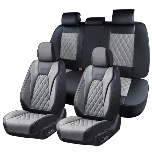 Coverado Car Seat Covers for Cars, Waterproof Automotive Seat Protectors, Leather Car Seat Covers Full Set, 5 Seats Driver Protectors Universal Fit for Cars SUVs, Trucks, Car Accessories - Black&Gray - color: Black&Gray(Grid), size: FullSet