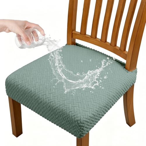 Dioxide Waterproof Seat Covers for Dining Room Chairs, Stretch Chair Covers Slipcover Protector Kitchen Chair Seat Covers for Hotel Banquet Party (Rear-Gapped,Green, 2 PCS) - color: Waterproof-green, size: set of 2