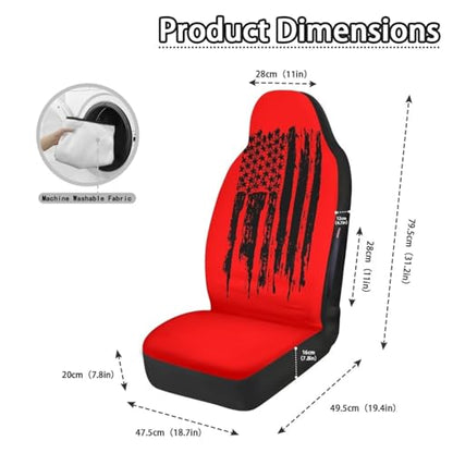 American Flag Printed 2 Pcs Car Seat Cover for Front Seat, Waterproof Auto Front Seat Cover Airbag Compatible, All Weather Front Car Seat Cover, Easy to Install, Car Interior Accessories - color: American Flag - Red and Black