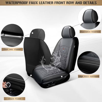 Seat Covers Full Set for Nissan Rogue 2009-2025 2026: Faux Leather Car Seat Covers Waterproof Automotive Seat Protector Covers Compatible Airbag (5 Seats, Black&Grey)