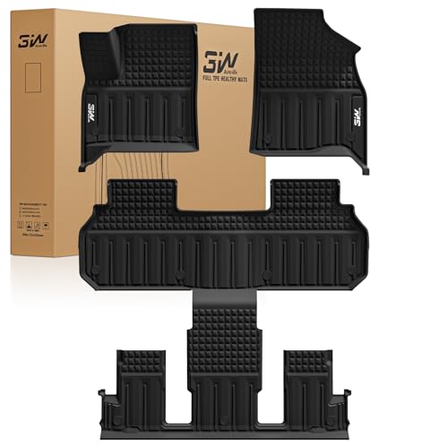 3W Floor Mats for Chevy Traverse 2024-2026 (Only 7 Seats) & GMC Acadia 2024-2026 (Only 7 Seats) & Buick Enclave 2025-2026, All Weather TPE Custom Fit Floor Liners - size: Chevy Traverse 2024-2026 Floor Mats