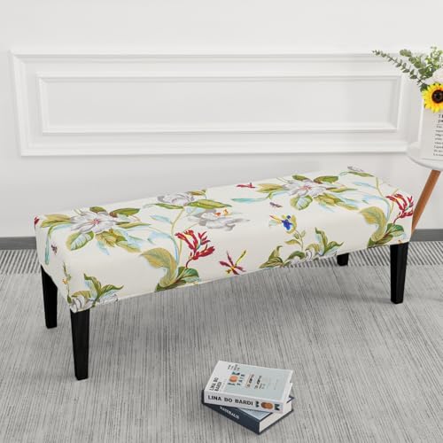 SPRINGRICO Stretch Dining Bench Cover, Removable Bench Slipcover Washable Bench Seat Protector Rectangle Bench Cover for Dining Room, Living Room, Bedroom, Kitchen (Green Garden) - color: Green Garden