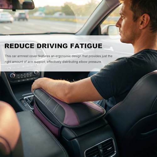 Car Center Console Cover, Leather Auto Arm Rest Protector Cushion with 2 Side Storage Bags, Universal Armrest Cushion Pad Middle Console Cover for SUVs Sedans Trucks (Purple) - color: Purple