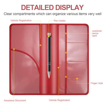 Car Registration and Insurance Card Holder, Leather License Document Red Glove Box Compartment Organizer, Car Wallet Case for Essential Info, License Cards, ID Card - color: Red