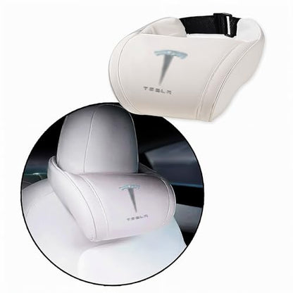 Car Headrest Neck Pillow Support Ergonomic, with Valve Stem Covers Accessory for Driving Seat Fatigue Relief Compatible with Model S X 3 Y & Cybertruck - 1 Piece - color: A. White Ver. 4