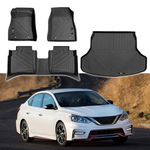 Custom for 2014-2019 Nissan Sentra Floor Mats and Cargo Trunk Liner Set All-Weather TPE Rubber Protection Mat Black (for 2014-2019 Nissan Sentra) - color: for 2014-2019 Nissan Sentra