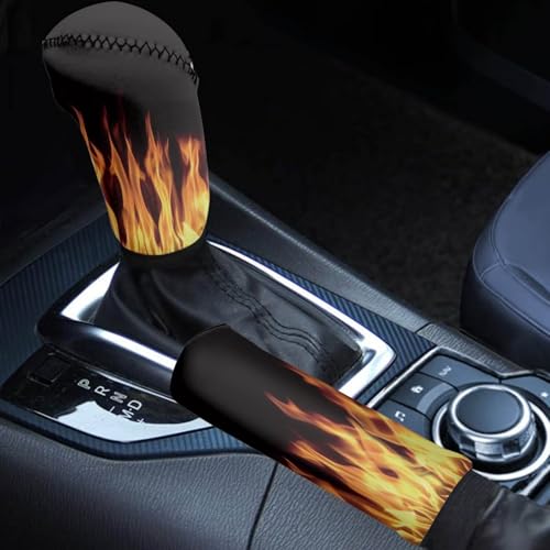 Horeset Flame 2 Pack Car Gear Shift and Handbrake Cover Auto Interior Handle Grip Protection Sleeve Accessories Gear Cover for Shift Lever Protection - color: Flame