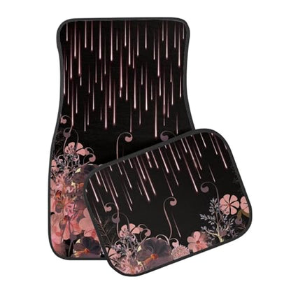 Pink Flower Black Automotive Floor Mats Front and Rear Car Mat Carpet Set 4 Pcs Fit for SUV,Vans,sedans,Trucks - color: Pink Flower Black