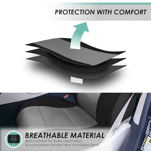 FH Group Car Seat Covers PU Leather 3 Row 8 Seater Car Seat Covers, Airbag Compatible and Split Bench - Fit Most Car, Truck, SUV, & Van Black/Gray - color: Grey, style: 8 Seater