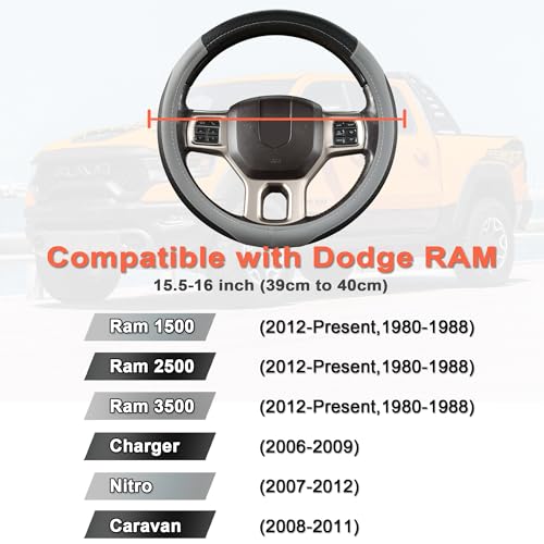 West Llama Customized Auto Car Steering Wheel Cover for Dodge RAM 1500 2500 3500, 15.5-16 inch(Black+Gray-Large Size) - color: C-Black+Gray