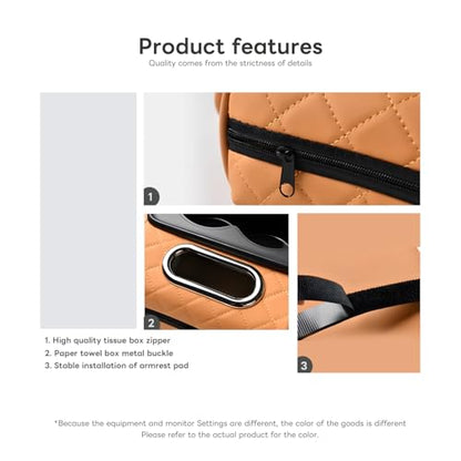 Car Armrest Pad, Universal Armrest Cushion Pad, Leather Armrest Box Pad - color: With cup holder, Beige color