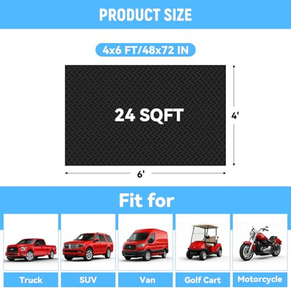 4x6 FT Garage Floor Mat, 2.8mm Thickened PVC Flooring Roll for Under Car, Golf Cart Parking Mat, Diamond Plate Black Motorcycle Mat for Warehouse, Basement, Gyms, Trailer（Included Tapes）