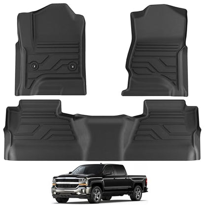 KARPAL Floor Mats for 2014-2018 Chevy Silverado & GMC Sierra 1500 Crew Cab, 2015-2019 Silverado/Sierra 2500/3500 Crew Cab(Footwell Cvg), All-Weather TPE Custom Fit Floor Liners Car Accessories - style: 2014-2019 | For Chevy Silverado Crew Cab| 1st & 2nd R