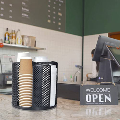 Cup and Lid Organizer, 360° Rotatable Coffee Cup Holder for Disposable Plastic and Paper Cups of 5 to 16 oz, 4 Compartments Detachable Countertop Cup Dispenser Coffee Station, Black - color: Black