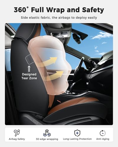 Huidasource Seat Covers Full Set, Universal Fit for Most Cars SUV Trucks, Full Coverage Leather Seat Cover, Airbag, Cupholder Compatible, Seat Function Retain, Easy Install with Velcro, Black & Brown - color: FS: Black&Brown, size: Full Set