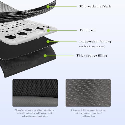 Cooling Car Seat Cushion, Ventilated Cool Bottom Seat Cover with USB Interface, 3-Speed Adjustable Comfy Cooling Pad for Auto Front Seats Home Office Chairs, Car Accessories (Black)
