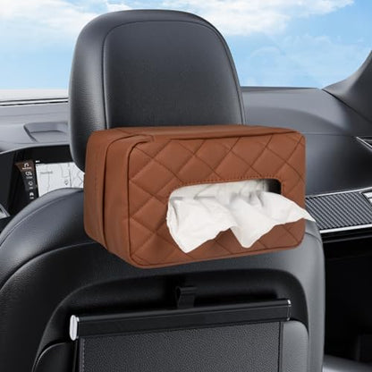 Car Tissue Holder, Standard Tissue Holder for Car Pu Leather Car Napkin Holder, Car Backseat Extra Large Tissue Organization Fit for 120-150 Tissues 9.84'' x 3.94'' x 5.51'' (Matte Brown) - color: Matte Brown