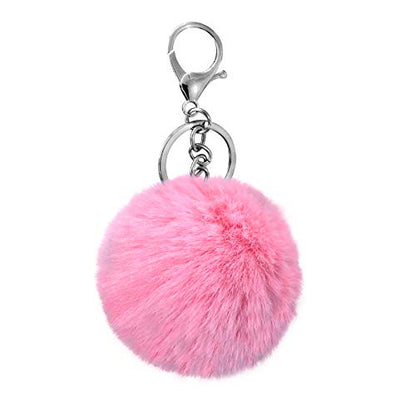 Cute Faux Rabbit Fur Ball Pom Pom Keychain Car Key Ring Handbag Tote Bag Pendant Purse Charm - color: Pink