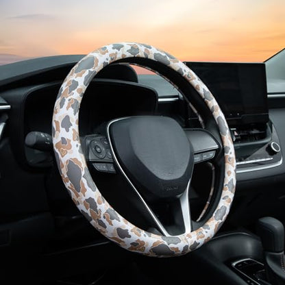 Tan Duck Camo Steering Wheel Cover Auto Leather Steering Wheel Protector, Anti-Slip, Breathable, Absorbing Sweat, Universal Camo Car Accessories 14.5–15 inch,Fit for Most Car, Trucks, SUV - style: Tan Duck Camo