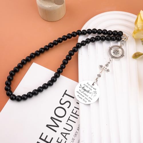 Car Cross Charms Christian Car Accessories Rear View Mirror Hanging Accessories for He Will Order His Angels to Protect You Wherever You Will Go Cars Rosary Bible Verse Religious Gifts for Women