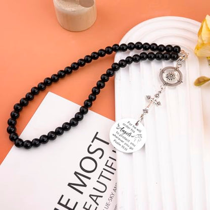 Car Cross Charms Christian Car Accessories Rear View Mirror Hanging Accessories for He Will Order His Angels to Protect You Wherever You Will Go Cars Rosary Bible Verse Religious Gifts for Women