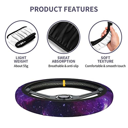 Galaxy Purple Steering Wheel Cover for Women Men, Universal 15 Inches Neoprene Anti-Slip Cute Space Car Steering Wheel Grip Wrap Car Accessories Protective Case Cover for Vehicle Truck SUV… - color: Galaxy Purple