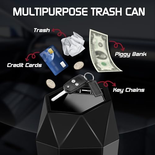 Car Trash Can with Lid, Mini Car Trash Cup with 30 Additional Trash Bags, Car Accessories for Interior, Leakproof Vehicle Garbage Bin for Car, Home, Office - 2 Packs, Black