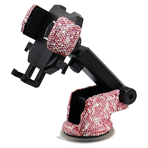 Bling Car Phone Mount Holder,Shiny Crystal Rhinestone Phone Stand for Women and Girls, Car Accessories for Windshield, Compatible with Most Cellphones (Pink) - color: pink