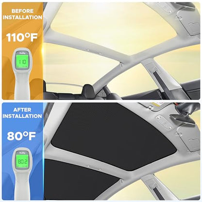 EcoNour Upgraded Tesla Model 3 Roof Sunshade (2021–2023 Highland) – No-Gap, Sag-Free Skylight Heat Insulation Reflective Glass Roof Cover –99% UV with Nano Ice Crystal-Coated Interior Sunshade - size: Tesla Model 3 Roof