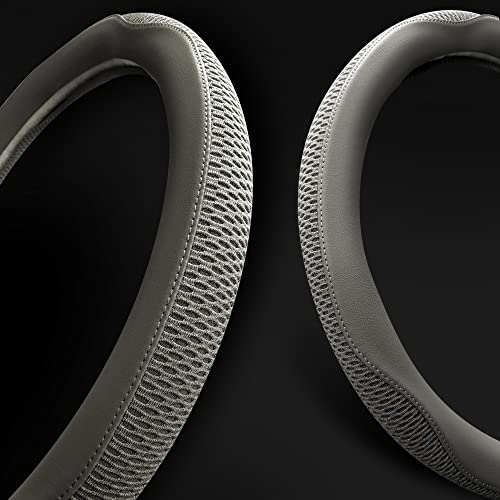 Car Steering Wheel Cover, Universal 15 inch, The Latest Microfiber Leather Breathable Technology Fabric, Non-Slip, Comfortable, Warm in Winter and Cool in Summer, Grey - color: Grey
