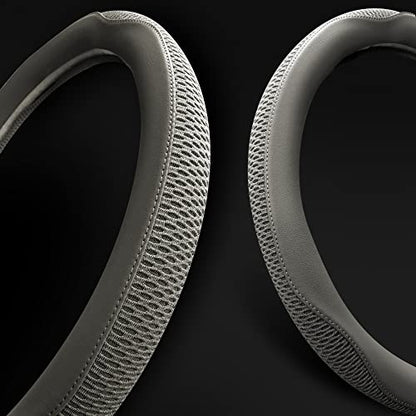 Car Steering Wheel Cover, Universal 15 inch, The Latest Microfiber Leather Breathable Technology Fabric, Non-Slip, Comfortable, Warm in Winter and Cool in Summer, Grey - color: Grey
