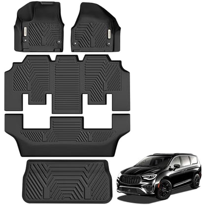 YITAMOTOR Floor Mats for Chrysler Pacifica 2017-2026 7/8 Passenger (No Hybrid) & Voyager 2020-2026, Custom Fit All Weather Anti-Slip TPE Rubber Automotive Accessories, 3 Row & Cargo Liner Set, Black - style: 17-26 Chrysler Pacifica Floor Mats & Cargo Line