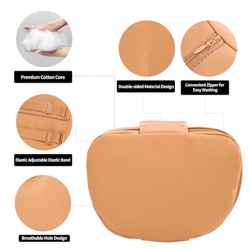 Car Headrest Pillow for Driving, Dual-Sided Leather Design Neck Pillow, Breathable Softness Neck Support, Universal Fit Head Rest Travel Pillow, Palomino Brown, 1 Pack - color: Palomino Brown