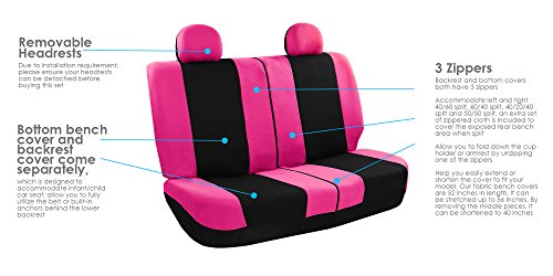 FH Group Stylish Full Set Car Set Covers Front Set and Rear Split Function, Airbag Compatible – Universal Fit for Cars Trucks & SUVs (Pink/Black) - color: Pink