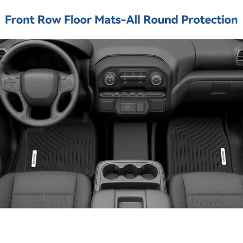 OEDRO Floor Mats Fit for 2019-2026 Chevrolet Silverado GMC Sierra 1500 & 2020-2026 2500HD 3500HD Crew Cab Bench Seat, All-Weather Protection Floor Liners, TPE Material Car Mats, Black - style: Bench Seat| Crew Cab| w/ underseat storage