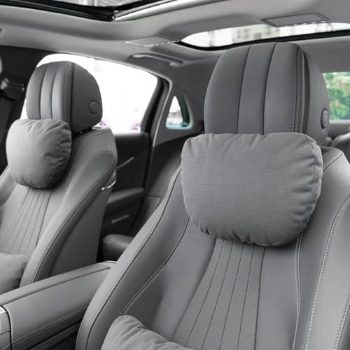 2 Pcs Car Headrest Neck Pillow for Driving,Universal Premium Suede Leather Soft and Comfortable Headrest,Three Gears of Height Adjustment Car Seat Headrest Pillow Car Interior Accessories - color: Extreme Gray