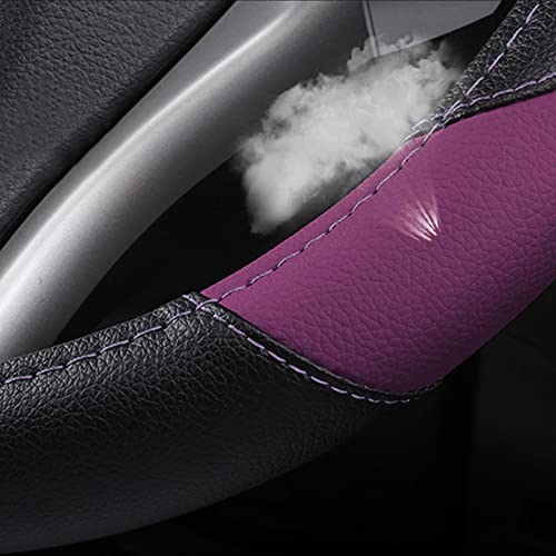 Leather Car Steering Wheel Cover, Non-Slip Car Wheel Cover Protector Breathable Microfiber Leather Universal Fit for Most Cars (Purple-2) - color: Purple-2