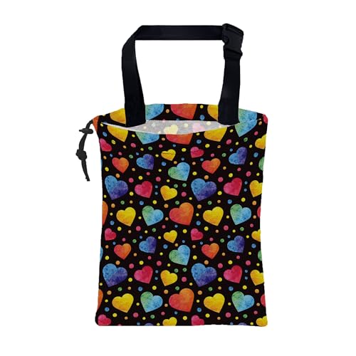 Car Trash Bag Watercolor Colorful Hearts Leak-Proof Waterproof Car Garbage Bag with Drawstring Foldable Canvas Trash Bin with Adjustable Buckle for Car Accessories, Travelling, Camping - color: Watercolor Colorful Hearts