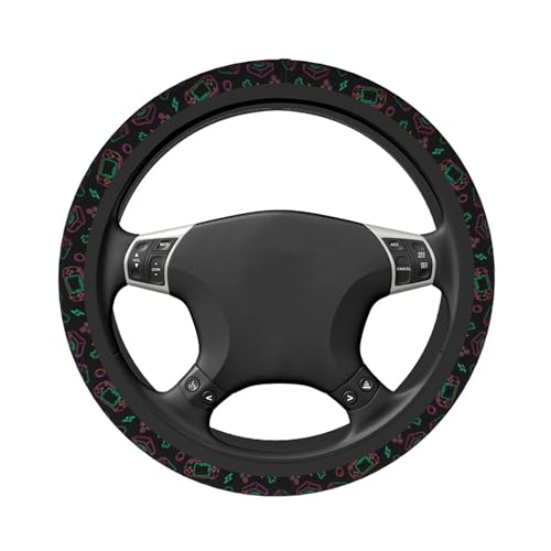 Game Steering Wheel Cover with 2 Car Coasters Non Slip Neoprene for Women Men Universal 15 Inch - color: Game