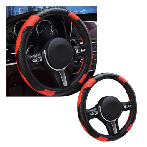 povtii Car Steering Wheel Cover, 15 Inch Leather Breathable Auto Steering Wheel Protector, Comfortable Non-Slip Vehicle Steering Wheel Covers, Universal Interior Car Accessories (Black+Red) - color: Black+Red
