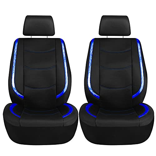 FH Group Galaxy13 Metallic Striped Deluxe Leatherette Car Seat Covers with Matching Carpet Floor Mats – Full Set, Universal Fit, Airbag Compatible for Cars, SUVs & Sedans, Blue - color: Blue