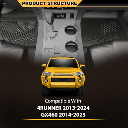 G-PLUS TPE Cargo Liners Compatible with Toyota 4Runner 2013-2024/Fit Lexus GX460 2014-2023 All Weather Full Cover Protection 1st & 2nd Row Black Floor Liner Cargo Liners - size: Fit Toyota 4Runner 13-24 | 3PCS