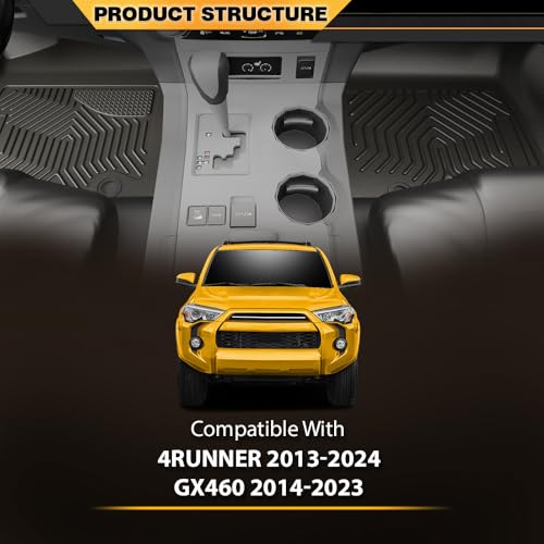 G-PLUS TPE Cargo Liners Compatible with Toyota 4Runner 2013-2023/Fit Lexus GX460 2014-2023, 1st & 2nd Row 3pcs Mats All Weather Floor Liners Interior Accessories - size: Fit Toyota 4Runner 2013-2024 | 3PCS