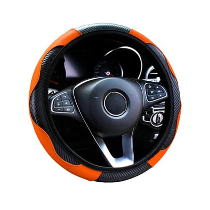 Ultra Fine Carbon Fiber Leather Steering Wheel Cover, Anti Slip and Sun Protective Protect The Steering Wheel, Easy to Install,Universal of 14.5"-15" (Orange) - color: Orange