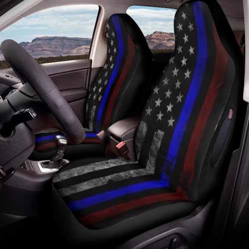 2 Piece Car Seat Covers Front Seat Only, American Flag Printed Front Auto Seat Cover Waterproof, All Weather Car Front Seat Cover Airbag Compatible, Universal Fit for Cars Truck SUV Sedan - color: American Flag - Black and Blue