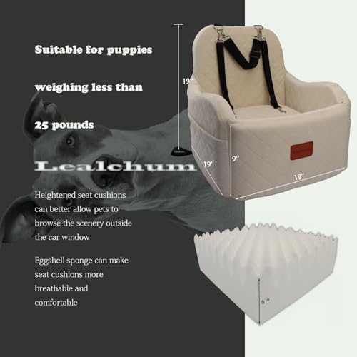 Lealchum Dog Booster Car Seat,Ultra Soft Fabric & Filling Memory Foam,Elevated Cushion,3 Straps & Safety Belt Channel,Anti-Slip Base,Fully Detachable and Washable(Beige,Medium) - color: Beige