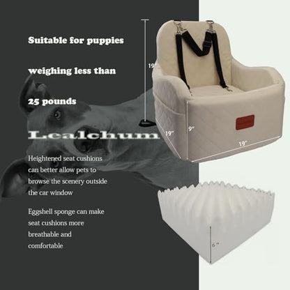 Lealchum Dog Booster Car Seat,Ultra Soft Fabric & Filling Memory Foam,Elevated Cushion,3 Straps & Safety Belt Channel,Anti-Slip Base,Fully Detachable and Washable(Beige,Medium) - color: Beige