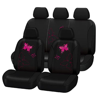 Flying Banner Butterfly car seat Covers ful Set Fashion Universal Lady Woman Female Rear Bench Split Colorized (Black Rose Red, Full Set - Lace) - color: Black Rose Red Lace, size: Full set